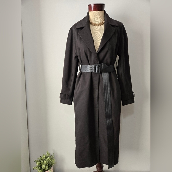 Pink Tartan Jackets & Blazers - Pink Tartan & George Antonopoulous Collab Black Trench Coat with Belt. Size Smal